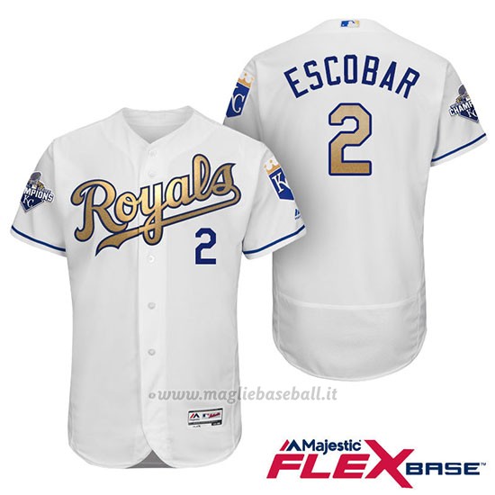Maglia Baseball Uomo Kansas City Royals Campione 2 Alcides Escobar Flex Base Ors